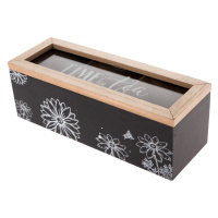 Dřevěný box na čajové sáčky Meadow flowers černá, 23 x 8 x 8 cm