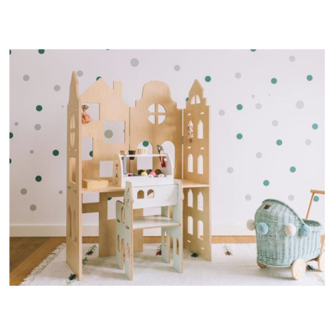 Myminihome Dřevěný stůl ve tvaru domku 2v1 do dětského pokoje Zvolte barvu stran: Mátová, Zvolte