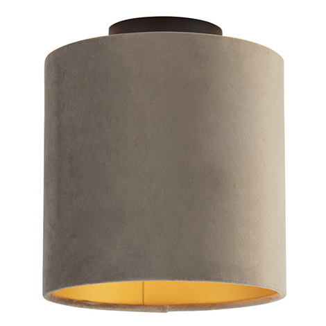 Stropní lampa s velurovým odstínem taupe se zlatem 20 cm - černá Combi QAZQA