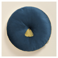 Elegantní modrý velurový kulatý dekorativní polštář