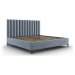 Světle modrá čalouněná dvoulůžková postel s úložným prostorem s roštem 140x200 cm Casey – Mazzin