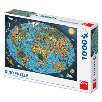 Puzzle Kreslená mapa světa 1000 dílků - Dino