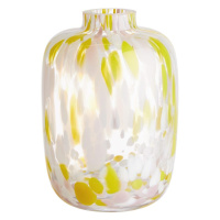 CONFETTI Váza skleněná 18 cm - bílá/žlutá