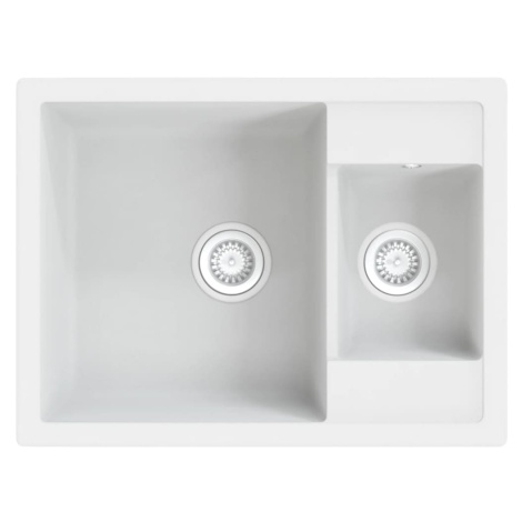 vidaXL Kuchyňský dřez s přepadem otvorem dvojitý bílý žula