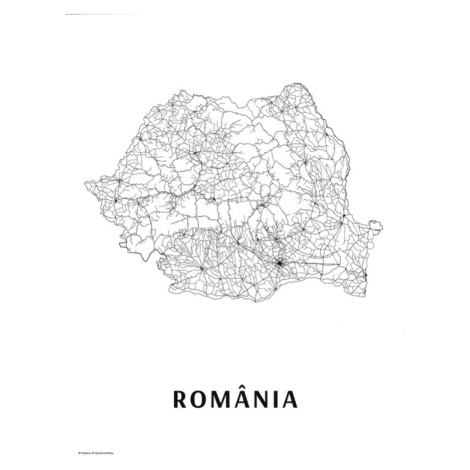 Mapa România black & white, (30 x 40 cm)