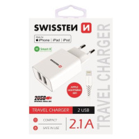 SWISSTEN síťový adaptér 2xUSB, 2,1A, MFi bílý + kabel USB/Lightning