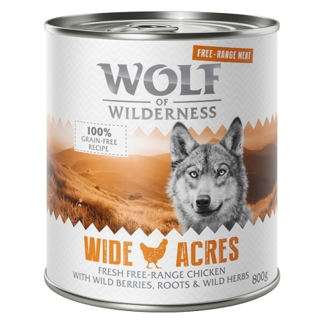 6 x 400 g / 800 g Wolf of Wilderness "Free-Range Meat" za zkušební cenu - Wide Acres - kuřecí 80