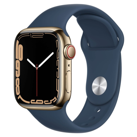 Apple Watch Series 7 Cellular 41mm zlatá ocel s hlubokomořsky modrým sportovním řemínkem