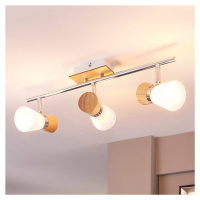 Lindby Vivica - 3bododvá stropní lampa s dřevěnými prvky