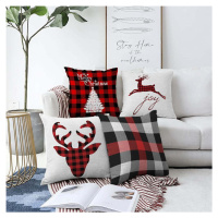 Sada 4 vánočních žinylkových povlaků na polštář Minimalist Cushion Covers Christmas Tartan, 55 x