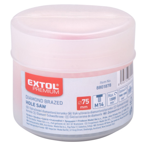 korunka vykružovací diamantová, O 75mm, závit M14 Extol Premium