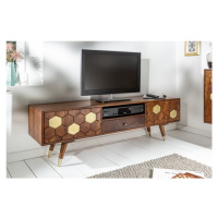 Estila Masivní TV stolek Roslin z akáciového dřeva s organickým designem a zlatými prvky 140cm