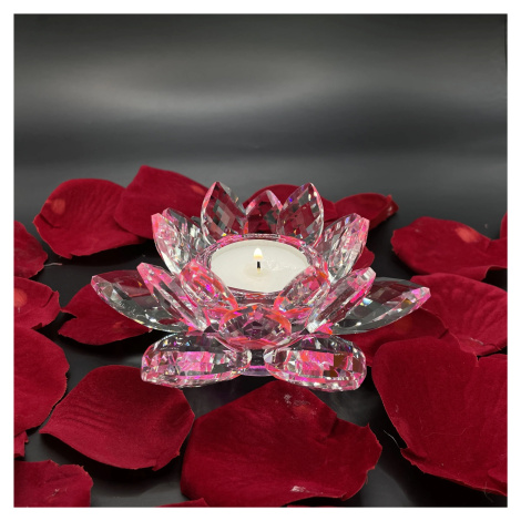 Křišťálové sklo - Svícen lotosový květ Basic, Růžová