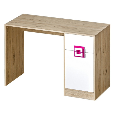 Pracovní stůl UWARA, dub jasný/bílá/růžová Casarredo