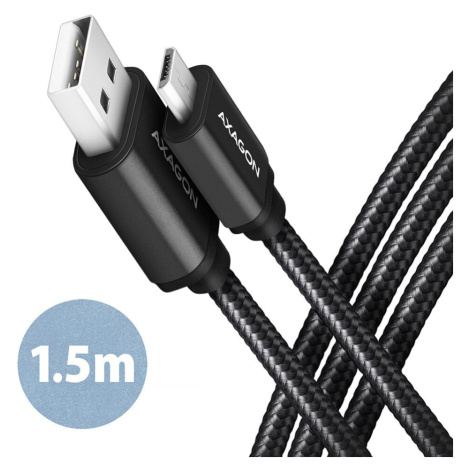AXAGON kabel USB-A - micro USB2.0 HQ, 2.4A, opletený, 1.5m, černá - BUMM-AM15AB