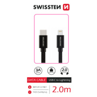 SWISSTEN DATOVÝ KABEL TEXTILE USB-C / LIGHTNING 2,0 M ČERNÝ