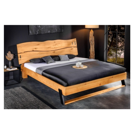 Estila Masivní designová manželská postel Sheesham z palisandrového dřeva naturální hnědé barvy 