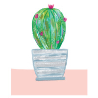 Ilustrace Painted cactus in blue stripe plant pot, Laura Irwin, 30 × 40 cm