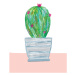 Ilustrace Painted cactus in blue stripe plant pot, Laura Irwin, 30 × 40 cm