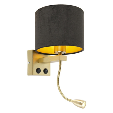 Moderní nástěnná lampa mosazná sstínítkem zčerného sametu - Brescia QAZQA