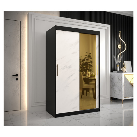 Šatní skříň Abi Golden T2 Barva korpusu: Černá, Rozměry: 120 cm, Dveře: Bílý Marmur + zlaté zrca