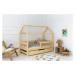 Domečková dětská postel z borovicového dřeva s úložným prostorem a výsuvným lůžkem v přírodní ba