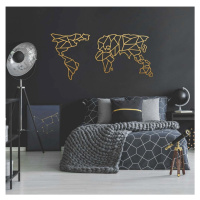 Kovová nástěnná dekorace ve zlaté barvě Geometric World Map, 120 x 58 cm