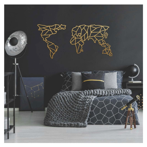 Kovová nástěnná dekorace ve zlaté barvě Geometric World Map, 120 x 58 cm Wallity