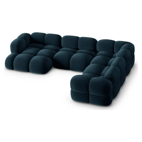 Tmavě modrá sametová rohová pohovka (pravý roh/do "U") Loretto – Cosmopolitan Design