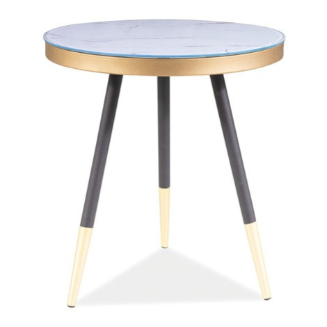 Přístavný stolek VIGO bílý mramor/černá/zlatá