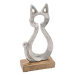 Dekorace kočka na podstavci kov a dřevo 15cm