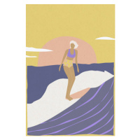 Ilustrace Surfer girl on a longboard, surfing, LucidSurf, 26.7 × 40 cm