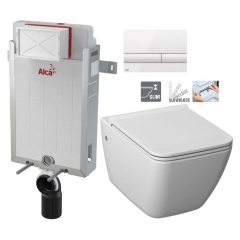 ALCADRAIN Renovmodul předstěnový instalační systém s bílým tlačítkem M1710 + WC JIKA PURE + SEDÁ AKCE/SET/ALCA