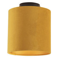 Stropní lampa s velurovým stínidlem okrová se zlatem 20 cm - černá Combi
