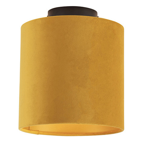 Stropní lampa s velurovým stínidlem okrová se zlatem 20 cm - černá Combi QAZQA