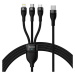 Kabel USB 3 v 1 Baseus Flash Series 2, USB-C + micro USB + Lightning, 100 W, 1,5 m (černý)