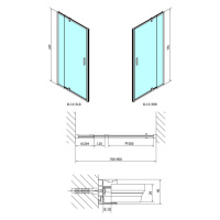 POLYSAN EASY BLACK sprchové dveře otočné 760-900, čiré sklo EL1615B
