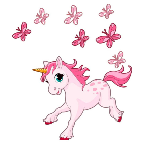 Nástěnné dětské samolepky Ambiance Pink Unicorn and Papillons