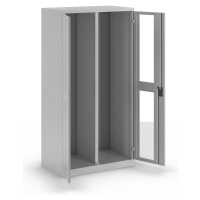 LISTA Skříň s prosklenými dveřmi, v x š x h 1950 x 1000 x 580 mm, dělicí stěna, světlá šedá