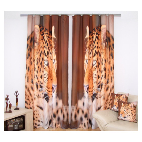 Hnědý stylový závěs s motivem geparda Šířka: 160 cm | Délka: 250 cm (v sadě jsou 2 kusy)