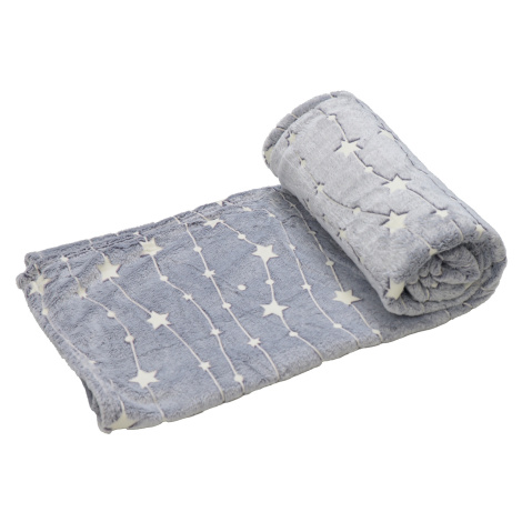 Svítící deka mikroflanel HVĚZDY A PUNTÍKY 150x200 cm šedá
