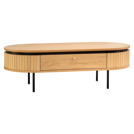 Estila Moderní art deco oválný konferenční stolek Maderia se dvěma šuplíky a lamelovým reliéfem 