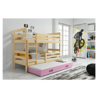 BMS Dětská patrová postel s přistýlkou Eryk 3 | borovice Barva: Borovice / růžová, Rozměr: 200 x