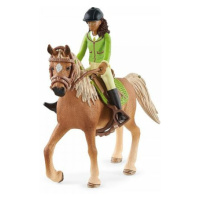 Schleich 42542 Černovláska Sarah s pohyblivými klouby na koni Mystery