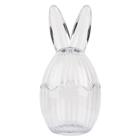 Skleněná pruhovaná dóza vajíčko s víčkem s králičíma ušima – 10x21 Clayre & Eef