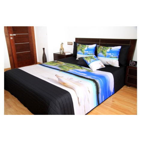 Béžovo černé přehozy na postel s motivem pláže