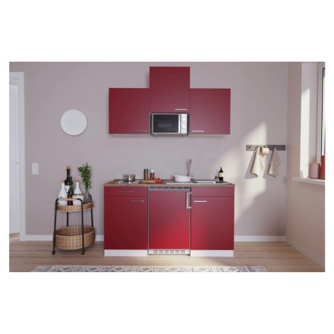 Respekta Kuchyně Luis červená/ořech 150 cm-skloker.deska, lednice, mikrovlnka