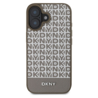 Zadní kryt DKNY PU Leather Repeat Pattern Bottom Stripe MagSafe pro Apple iPhone 16, hnědá