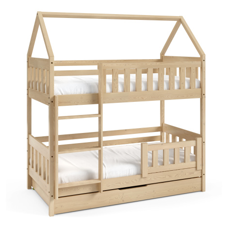 Eka Dětská dřevěná patrová postel ve tvaru domečku CLAUDIE, 160 x 80 cm Přírodní
