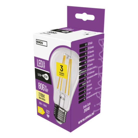 LED žárovka Filament A60 / E27 / 5,9 W (60 W) / 806 lm / teplá bílá EMOS